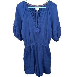 Knox Rose Womens Navy Blue Gauze Boho Beachy Romper sz Medium Cotton